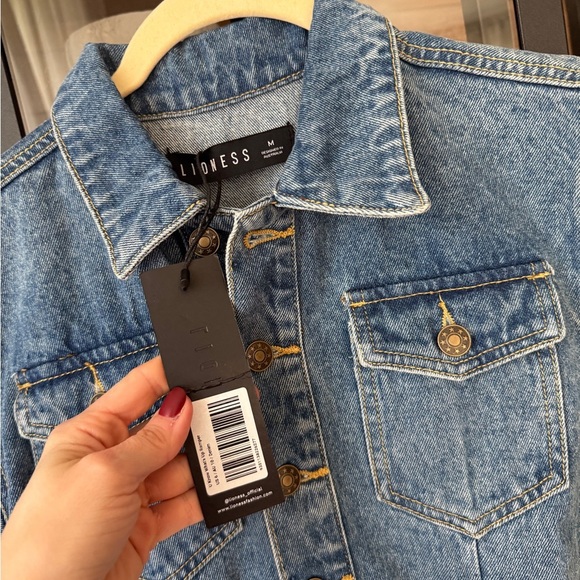 LIONESS denim romper playsuit u know what’s up short sleeve jean utility buttons - Picture 3 of 7